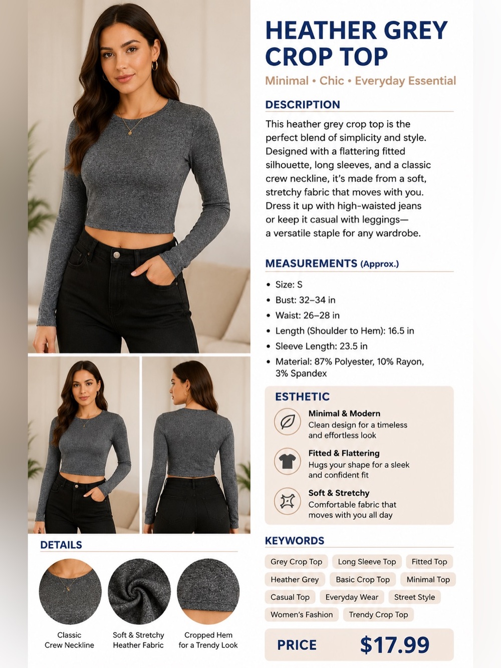 Women’s Metallic Silver Long-Sleeve Crop Top Liz and Sara brand